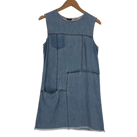 Zara Patchwork Sleeveless Denim Mini Dress | Small - Picture 3 of 8
